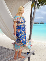 Blue Bohemian Gypsy Hippy Floral Dress