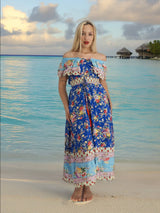 Blue Bohemian Gypsy Hippy Floral Dress
