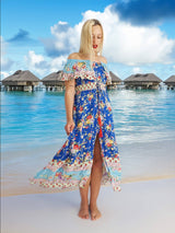 Blue Bohemian Gypsy Hippy Floral Dress