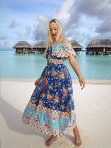 Blue Bohemian Gypsy Hippy Floral Dress
