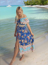 Blue Bohemian Gypsy Hippy Floral Dress