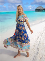 Blue Bohemian Gypsy Hippy Floral Dress