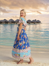 Blue Bohemian Gypsy Hippy Floral Dress