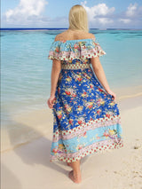 Blue Bohemian Gypsy Hippy Floral Dress