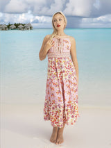 Bohemian Gypsy Hippy Cotton Light Weight Long Dress Pink Floral