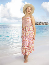 Bohemian Gypsy Hippy Cotton Light Weight Long Dress Pink Floral