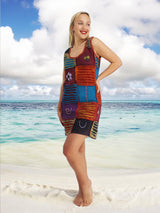 Handmade Patchwork Boho Dress 100% Pre-Washed Cotton Blue Multi Color