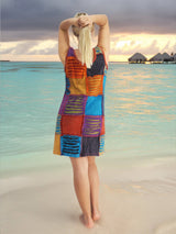 Handmade Patchwork Boho Dress 100% Pre-Washed Cotton Blue Multi Color