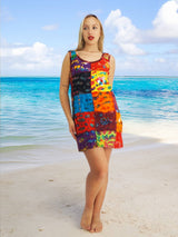 Handmade Patchwork Tie Dye Boho Dress 100% Pre-Washed Cotton Multi Color