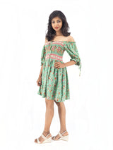 Bohemian Gypsy Hippy Rayon Light Weight Short Dress Green S-M-L