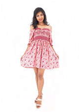Bohemian Gypsy Hippy Rayon Light Weight Short Dress Pink S-M-L