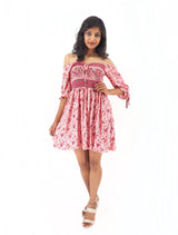 Bohemian Gypsy Hippy Rayon Light Weight Short Dress Pink S-M-L
