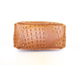Tan Leather Handbag Detachable Shoulder Strap Croc Embossed Made In Italy