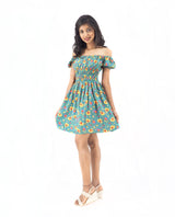 Bohemian Gypsy Hippy Rayon Light Weight Short Dress Green Floral S-M-L