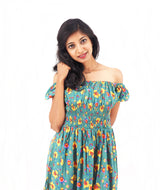 Bohemian Gypsy Hippy Rayon Light Weight Short Dress Green Floral S-M-L