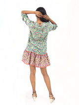 Bohemian Gypsy Hippy Rayon Light Weight Short Dress Green Floral S-M-L