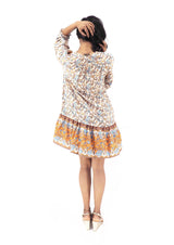 Bohemian Gypsy Hippy Rayon Light Weight Short Dress Yellow Floral S-M-L