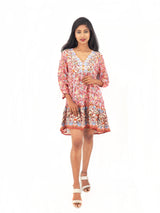 Bohemian Gypsy Hippy Rayon Light Weight Short Dress Green Floral S-M-L