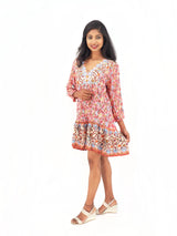 Bohemian Gypsy Hippy Rayon Light Weight Short Dress Green Floral S-M-L