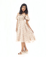 Bohemian Gypsy Hippy Rayon Light Weight Short Dress Cream Floral S-M-L