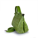 Quilted Pattern Green Leather Medium Handbag Handmade In Italy