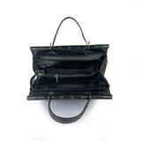 Quilted Pattern Black Leather Medium Handbag Handmade In Italy