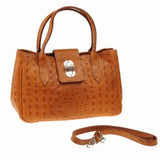 Tan Leather Handbag Detachable Shoulder Strap Croc Embossed Made In Italy