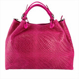 Woven Braided Style Pink Genuine Leather Medium Handbag Made In Italy