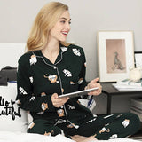 Sleep Wear 100% Soft Cotton Dark Green Cat Print Lounge wear M L XL XXL