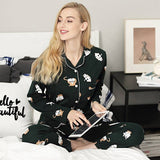 Sleep Wear 100% Soft Cotton Dark Green Cat Print Lounge wear M L XL XXL