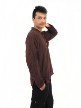 Men's Handmade Casual Boho Cotton Shirt Size S-M-L-XL Brown