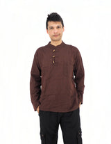 Men's Handmade Casual Boho Cotton Shirt Size S-M-L-XL Brown