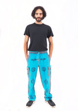 Unisex Handmade Casual Boho Blue Cotton Patch Work Pants Size S-M-L-XL