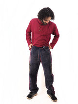 Unisex Handmade Casual Boho Cotton Navy Patch Work Pants Size S-M-L-XL