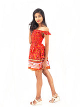 Bohemian Gypsy Hippy Rayon Light Weight Short Dress Smocked Top Red S-M