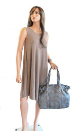 Woven Grey Super Soft Washed Calf Leather Handbag