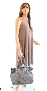 Woven Grey Super Soft Washed Calf Leather Handbag
