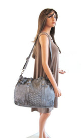 Woven Grey Super Soft Washed Calf Leather Handbag