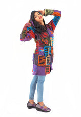Handmade Patchwork Boho Hoodie 100% Pre-Washed Cotton Blue Purple Tones S-M-L-XL