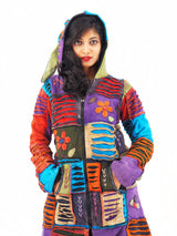 Handmade Patchwork Boho Hoodie 100% Pre-Washed Cotton Blue Purple Tones S-M-L-XL