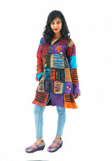 Handmade Patchwork Boho Hoodie 100% Pre-Washed Cotton Blue Purple Tones S-M-L-XL