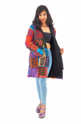 Handmade Patchwork Boho Hoodie 100% Pre-Washed Cotton Blue Purple Tones S-M-L-XL