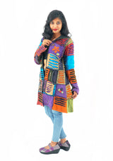 Handmade Patchwork Boho Hoodie 100% Pre-Washed Cotton Blue Purple Tones S-M-L-XL