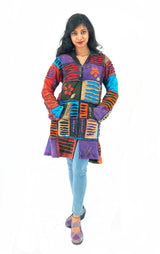 Handmade Patchwork Boho Hoodie 100% Pre-Washed Cotton Blue Purple Tones S-M-L-XL