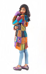 Handmade Patchwork Boho Hoodie 100% Pre-Washed Cotton Blue Purple Tones S-M-L-XL