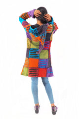 Handmade Patchwork Boho Hoodie 100% Pre-Washed Cotton Blue Purple Tones S-M-L-XL