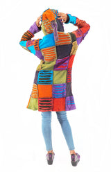 Handmade Patchwork Boho Hoodie 100% Pre-Washed Cotton Blue Purple Tones S-M-L-XL