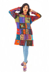 Handmade Patchwork Boho Hoodie 100% Pre-Washed Cotton Blue Purple Tones S-M-L-XL