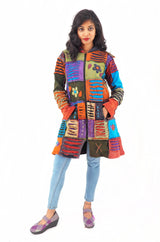 Handmade Patchwork Boho Hoodie 100% Pre-Washed Cotton Blue Purple Tones S-M-L-XL