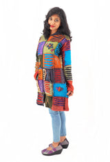 Handmade Patchwork Boho Hoodie 100% Pre-Washed Cotton Blue Purple Tones S-M-L-XL